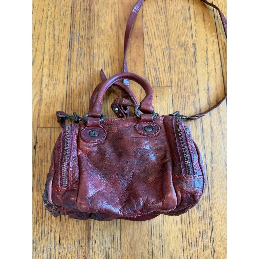 Frye Satchel Bag Womens Mini Red Leather Studded Crossbody